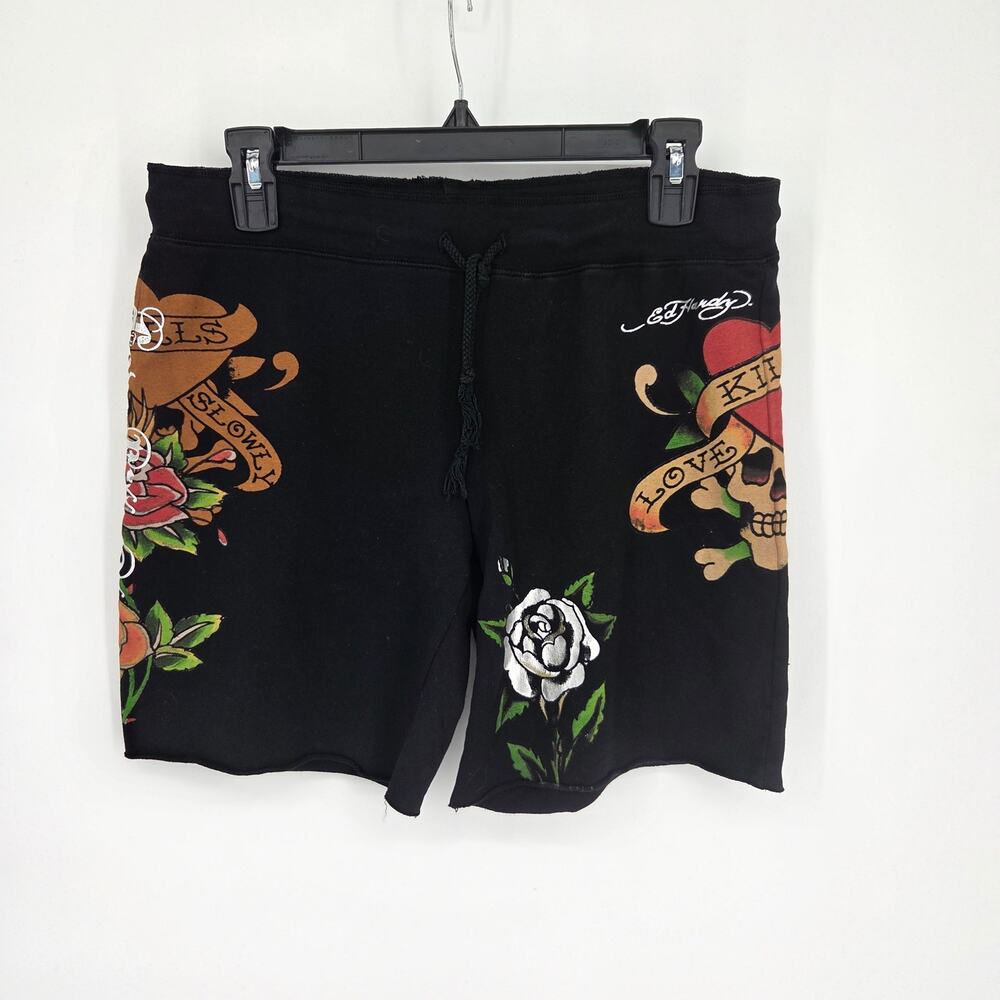 Ed Hardy Women's Shorts Black Love Kills Slowly Y2K Printed Skull Size Medium